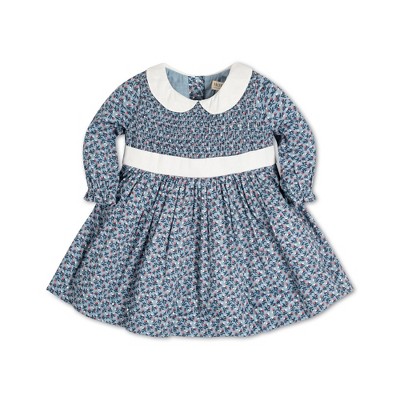 Image of Hope & Henry Baby Girl Layette Long Sleeve Smocked Peter Pan Collar Dress, Infant, 3-6 Months