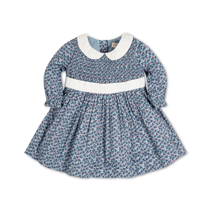 Hope & Henry Baby Girl Layette Long Sleeve Smocked Peter Pan Collar Dress, Infant, 1 of 5