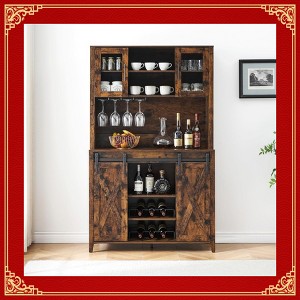 Garvee Black 70-Inch Farmhouse Bar Wine Cabinet with Sliding Barn Doors, Ample Storage Space, Wine & Glass Racks - Versatile Coffee - 1 of 4