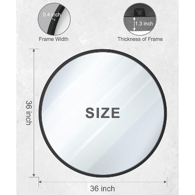 36" Black Round Metal Framed Bathroom Wall Mirror