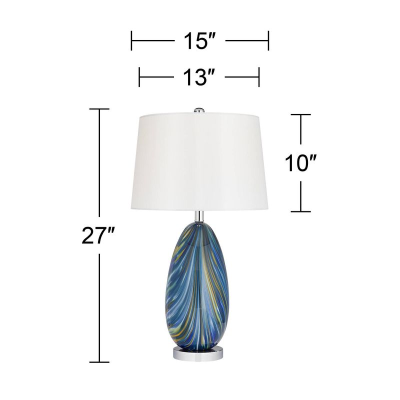 Possini Euro Design Pablo 27" Tall Modern Coastal Table Lamps Set of 2 Blue Art Glass White Shade Living Room Bedroom Bedside (Colors May Vary), 4 of 10