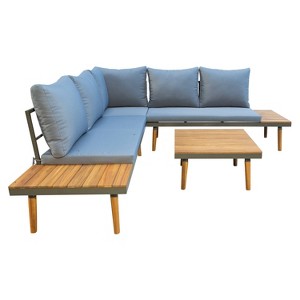 Stellar 4pc Outdoor Aluminum Sectional Set with Tables & Cushions - DUKAP: Weather-Resistant, Acacia Wood, 5-Person Patio Sofa - 1 of 4