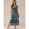 INSPIRE CHIC Women's Boho Floral Square Neck Midi Smocked Maxi Dress - 4 of 4