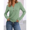 Women's 2025 Fall Long Sleeve Henley Top Dressy Casual V-Neck Blouse Trendy Loose Fit Button Up Shirts Cute T-Shirt - 2 of 4