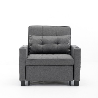 TiramisuBest Futon Chair Bed Convertible Chair 3-in-1 Pull Out Sleeper Chair Beds with USB Ports, Modular Sectional Sofa with Storage, Sideb