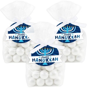 Big Dot of Happiness Hanukkah Menorah - Chanukah Holiday Party Clear Goodie Favor Bags - Treat Bags With Tags - Set of 12 - 1 of 4