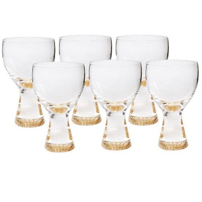 Set of 6 Clear Wine Glasses with Gold Reflection Base