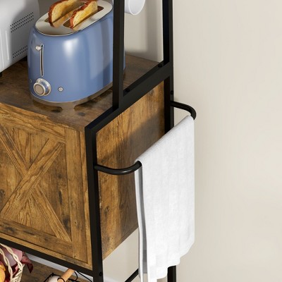 Rustic Brown Adjustable Kitchen Baker's Rack with Doors