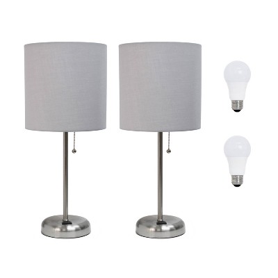 Simple Designs 2pk Brushed Steel Stick Lamp Gray