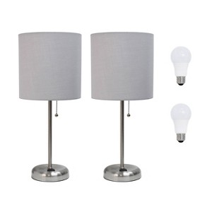 Simple Designs 2pk Brushed Steel Stick Lamp Gray - 1 of 4