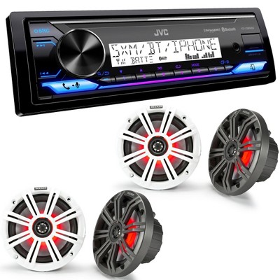 JVC KD-X38MBS Marine Digital Media Receiver w/ Bluetooth, USB, SiriusXM Ready, w/ 2 Pairs KM654L 6.5" Marine Coax Speakers w/RGB Lighting