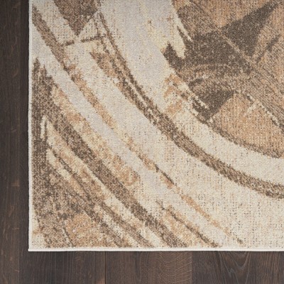 Beige Abstract Synthetic Flat Woven Runner Rug 2'2" x 8'