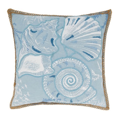 Saro Lifestyle Sandy Shores Seashells Throw Pillow Cover, Blue, 20