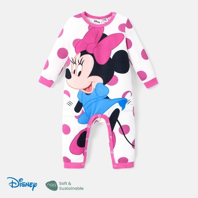 Disney Mickey and Friends Minnie Mouse Baby Girl Character & Polka Dots Print Jumpsuit/Romper