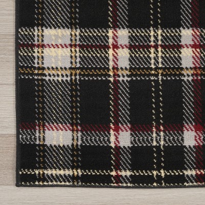 Hand-Knotted Black Plaid 8' x 10' Synthetic Area Rug