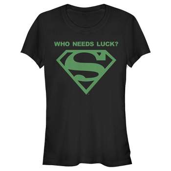 Juniors Womens Superman St. Patrick's Day Who Needs Luck? T-Shirt