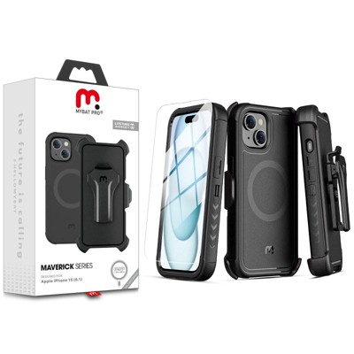 MyBat Pro Maverick Series MagSafe Case w/ Holster and Tempered Glass for Apple iPhone 15 (6.1)