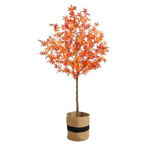 Nearly Natural 6-ft Artificial Autumn Maple Tree with Handmade Jute & Cotton Basket - 1 of 4