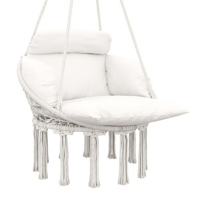 Outsunny Hanging Hammock Chair, Cotton Rope Macrame Swing Chair with Large Cushion, Chain, Steel Frame for Indoor Outdoor Patio Balcony