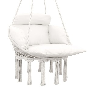 Outsunny Hanging Hammock Chair, Cotton Rope Macrame Swing Chair with Large Cushion, Chain, Steel Frame for Indoor Outdoor Patio Balcony - 1 of 4