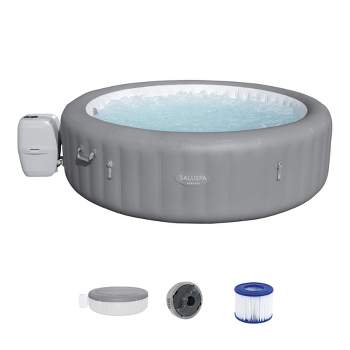 Bestway SaluSpa Grenada AirJet 6 to 8 Person Inflatable Hot Tub Round Portable Outdoor Spa with 190 Soothing AirJets and Cover, Gray