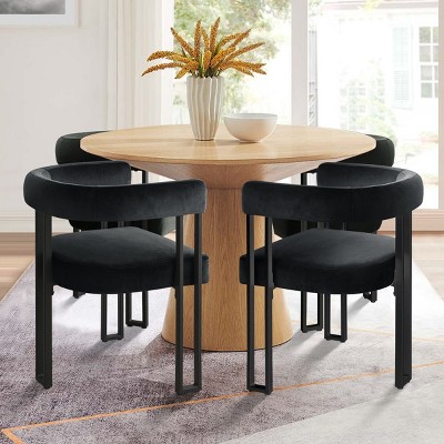 Mia Velvet Dining Chairs Set of 4, Modern Design Armrest Dining Chair with Three Legs for Dining Room, Indoor Furniture - Maison Boucle