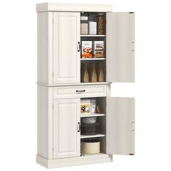 HOMCOM 71" Freestanding Kitchen Pantry with 4 Doors, and 2 Large Cabinets, Tall Storage Cabinet with Wide Drawer for Kitchen Dining Room