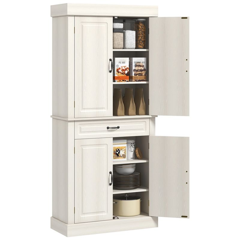 HOMCOM 71" Freestanding Kitchen Pantry with 4 Doors, and 2 Large Cabinets, Tall Storage Cabinet with Wide Drawer for Kitchen Dining Room, 1 of 7
