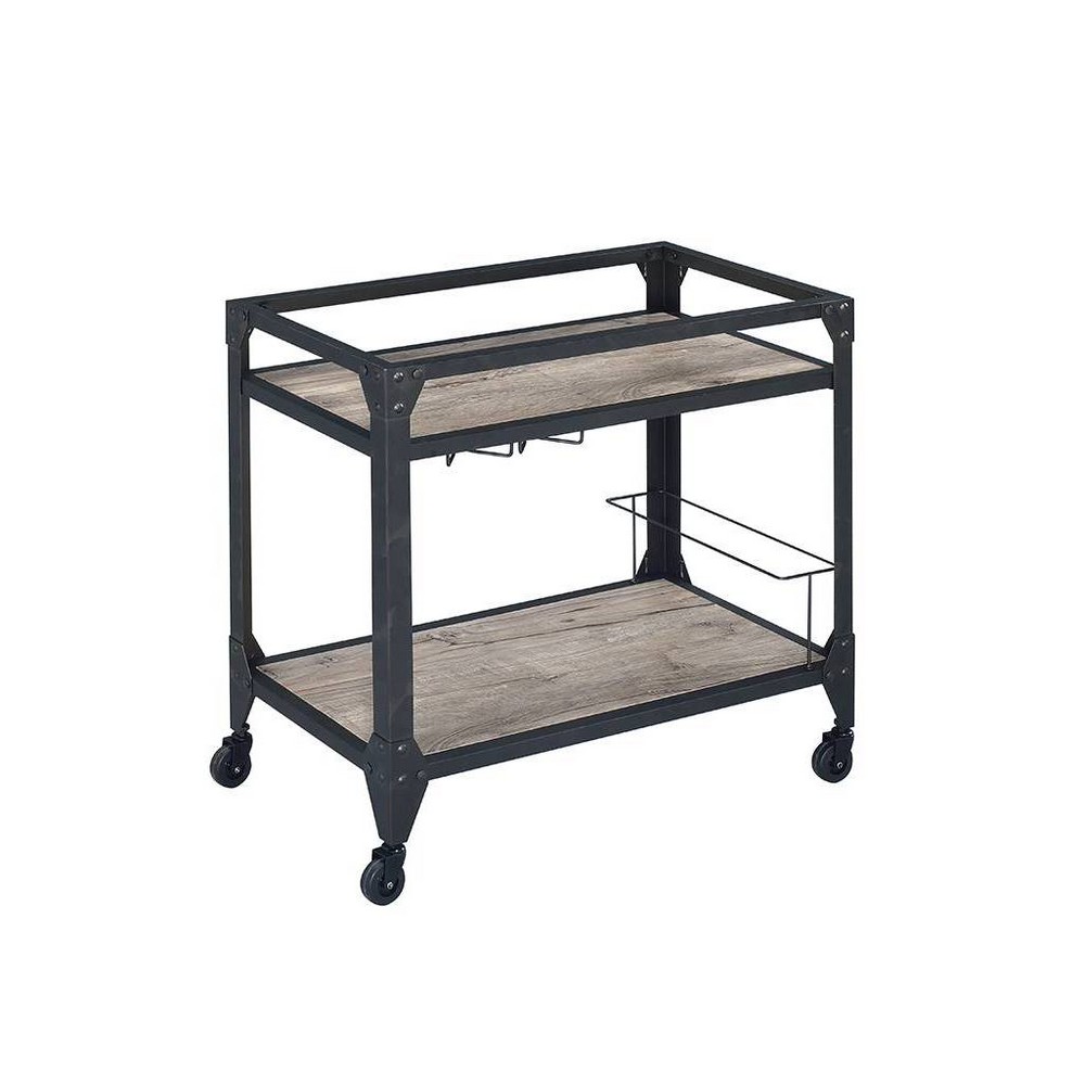 Acme Furniture Jorgensen Bar Serving Cart Rustic Oak/Charcoal Finish