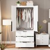 Whizmax 69.5" Wooden Wardrobe w/ 3 Drawers & Hanging Rod - 2-Door Rattan Storage Cabinet for Bedroom - 2 of 4