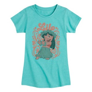 Girls' - Disney - Lilo Floral Frame Fitted Short Sleeve Graphic T-Shirt - 1 of 4