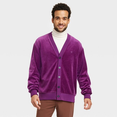 Mens purple cardigan clearance sweater