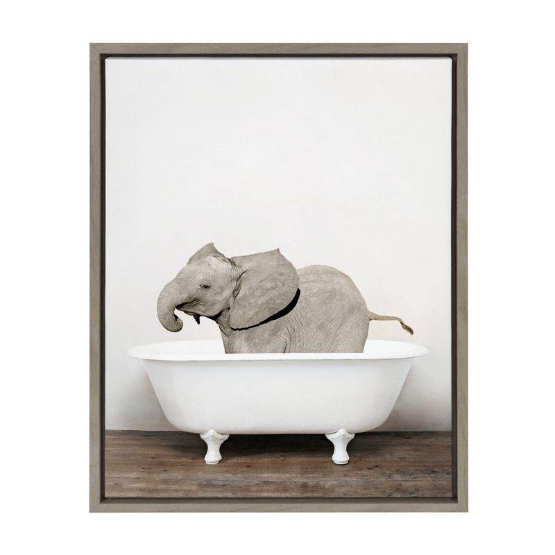 18" x 24" Sylvie Baby Elephant in The Tub Color Frame Canvas by Amy Peterson - Kate & Laurel All Things Decor, 1 of 9