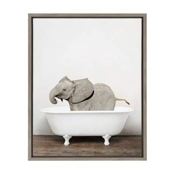 18" x 24" Sylvie Baby Elephant in The Tub Color Frame Canvas by Amy Peterson - Kate & Laurel All Things Decor