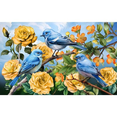 Briarwood Lane Spring Doormat 30x18 Indoor Outdoor Bluebirds and Roses For Spring Doormat
