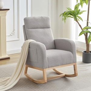 Rocking Chair Nursery, Modern Upholstered Glider Rocker with Side Pocket, High Backrest Padded Seat Accent Armchair for Nursery, Bedroom - 1 of 4