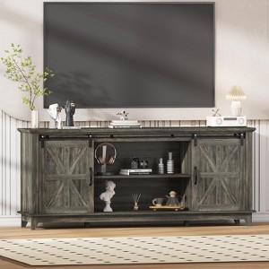 66" Farmhouse TV Stand with Power Outlets for 75"TV,Entertainment Center with Storage and Sliding Barn Doors - 1 of 4