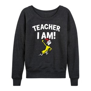 Women's - Dr. Seuss - Teacher I Am Sam I Am Lightweight French Terry Wide Neck Long Sleeve Graphic Shirt - 1 of 4