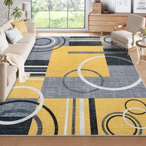 Geometric Abstract Washable Rug - Non-Slip Ultra-Thin Modern Carpet for Living Room, Bedroom, Dining Room - Stain Resistant - 1 of 4