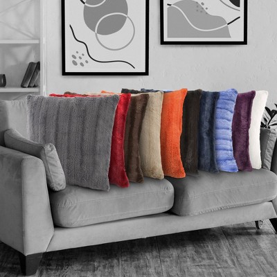 Luxurious Gray Faux Fur Square Throw Pillows Set of 2