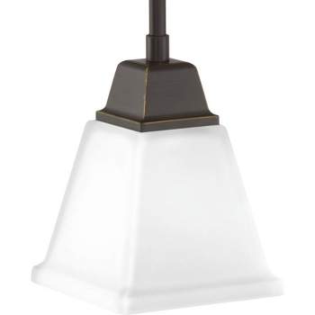 Progress Lighting, Clifton Heights, 1-Light Mini-Pendant, Antique Bronze, Etched Square Glass Shade