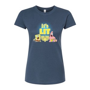 Women's - SpongeBob SquarePants - Its Lit Hanukkah Juniors Fitted Graphic T-Shirt - 1 of 4