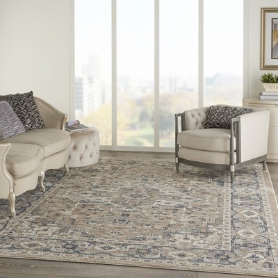 Handmade Round Beige/Grey Synthetic Stain-Resistant Area Rug