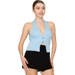 Slickblue Women's Halter Neck Buckled Crop Top, Open Back Fitted Sleeveless Shirt, 4 Color Options, Size S-L - 1 of 4