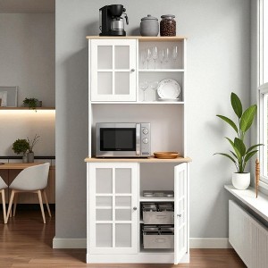 Mshliw Tall Kitchen Pantry Cabinet with Glass Doors, Adjustable Shelves, Open Countertop, Anti-Tip Strap, Storage Cabinet, 72" Storage Hutch - 1 of 4