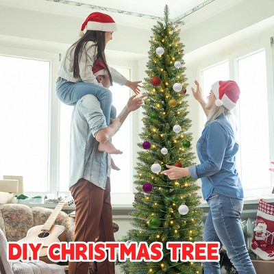 YOOCOZZ Trendy Christmas  Decor- Green Pencil Xmas Tree with Warm White LED Lights, Slim PVC Tips, Compact Design, Stable Metal Stand, Easy Setup