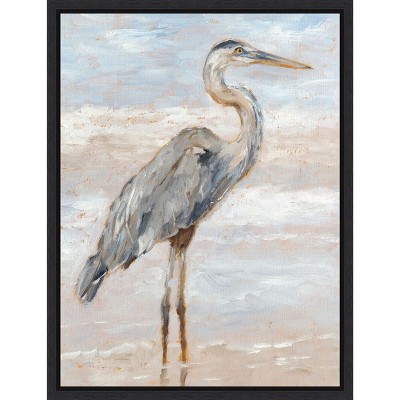Ethan Harper Beach Heron I Canvas Print in Sylvie Black Frame