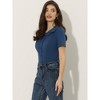 Allegra K Women's Office Short Sleeve Peter Pan Collar Button Down Shirt - 3 of 4