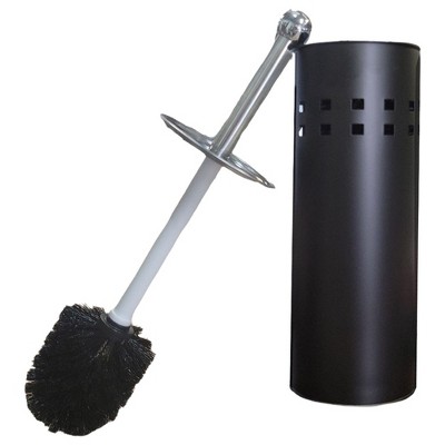 Black Metal Toilet Brush and Holder with Stainless Steel Top