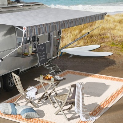 Reversible Cream/Orange Diamond Indoor/Outdoor Synthetic Rug